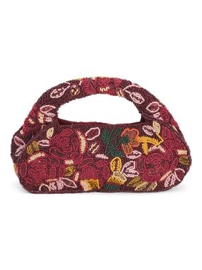 Beaded Floral Handle Clutch in Burgundy and Multicolor